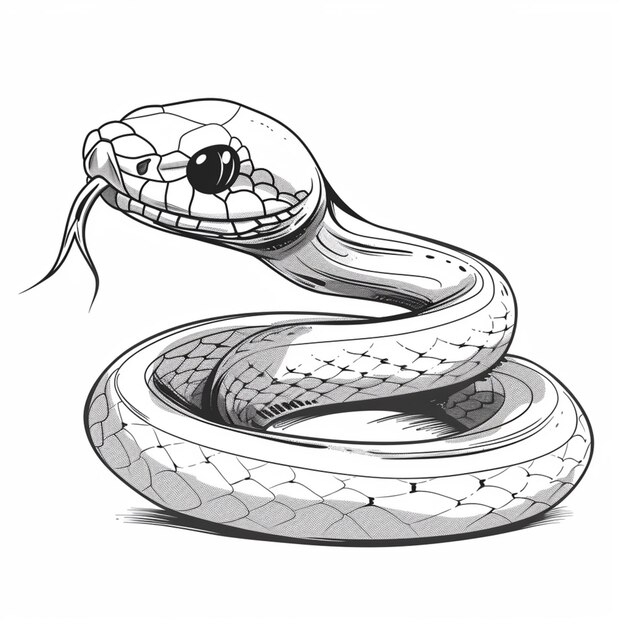 Photo a black and white drawing of a snake with its tongue out generative ai