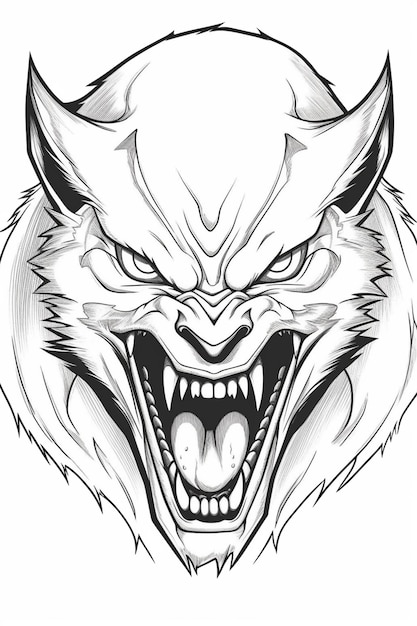 Photo a black and white drawing of a snarl wolf head generative ai