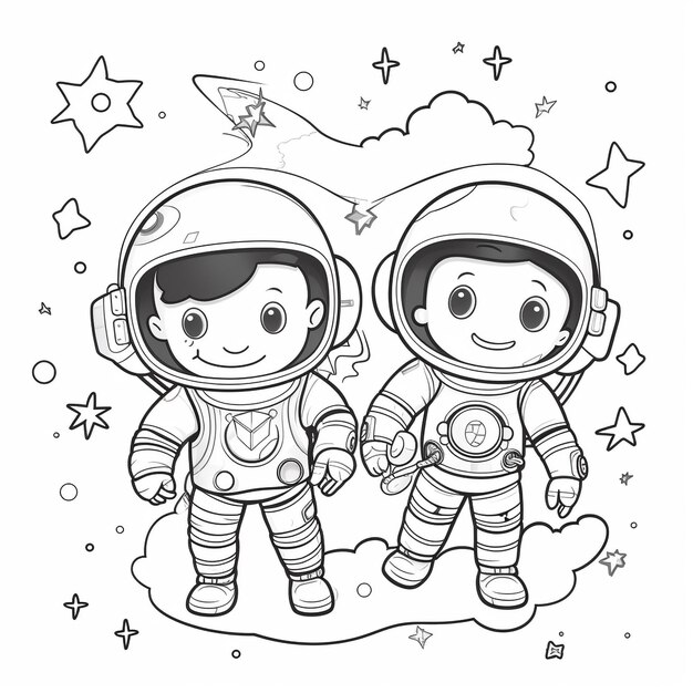 スペーススーツと宇宙飛行士の黒と白の絵