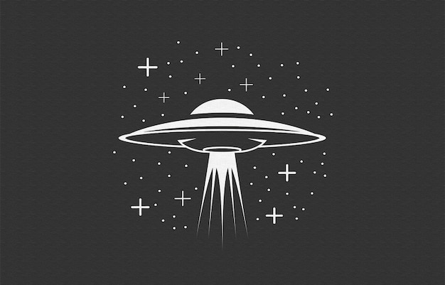 a black and white drawing of a spaceship with stars and stars in the background