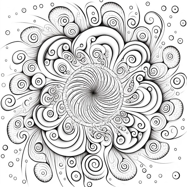 Foto un disegno in bianco e nero di un disegno a spirale generativo ai