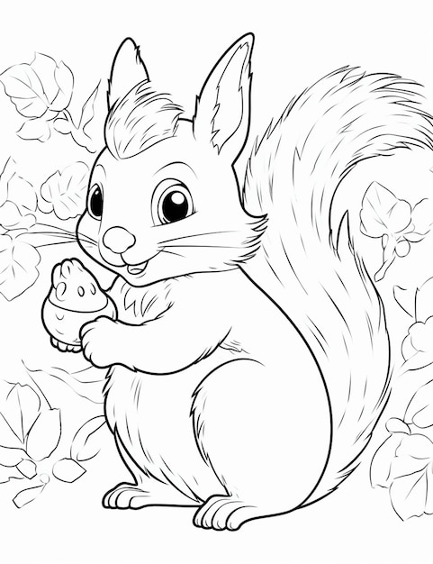 Photo a black and white drawing of a squirrel eating a nut generative ai