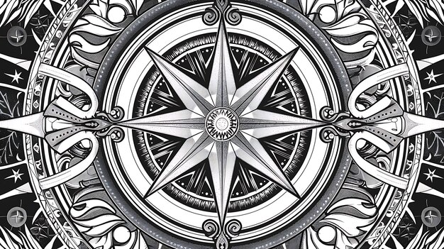Photo a black and white drawing of a star design with a silver star on the top