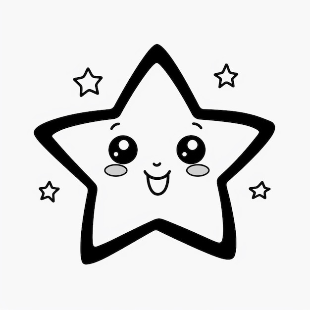 a black and white drawing of a star with a smiling face generative ai