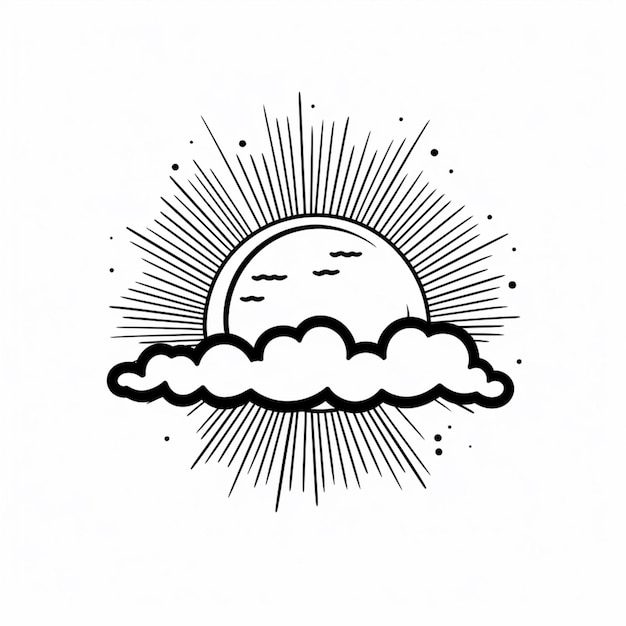 Photo a black and white drawing of a sun with clouds generative ai