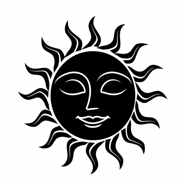 Photo a black and white drawing of a sun with a face drawn on it