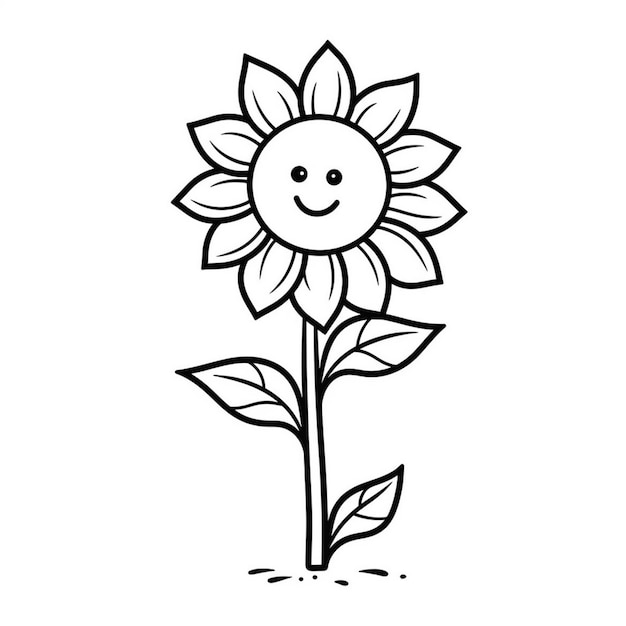 A black and white drawing of a sunflower with a smiling face generative ai