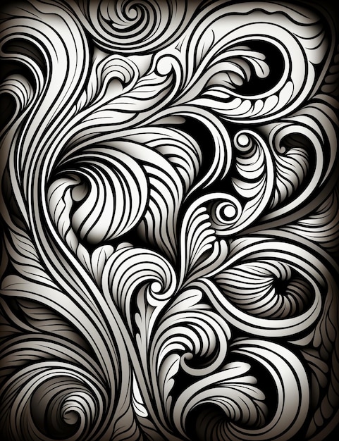 a black and white drawing of a swirly design generative ai