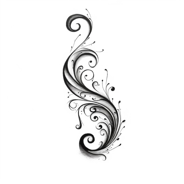 Photo a black and white drawing of a swirly design on a white background generative ai