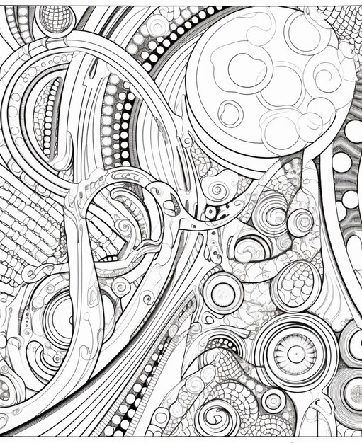 Photo a black and white drawing of a swirly design with circles generative ai