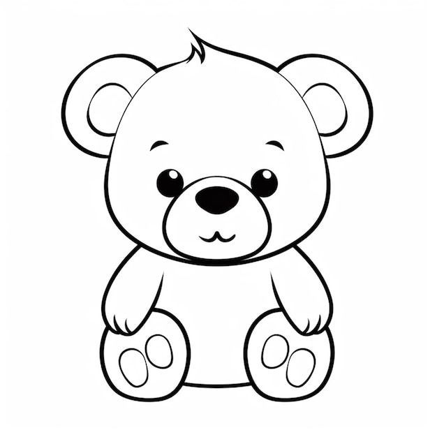 a black and white drawing of a teddy bear sitting on a white background generative ai