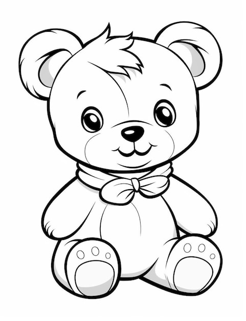 Photo a black and white drawing of a teddy bear with a bow tie generative ai