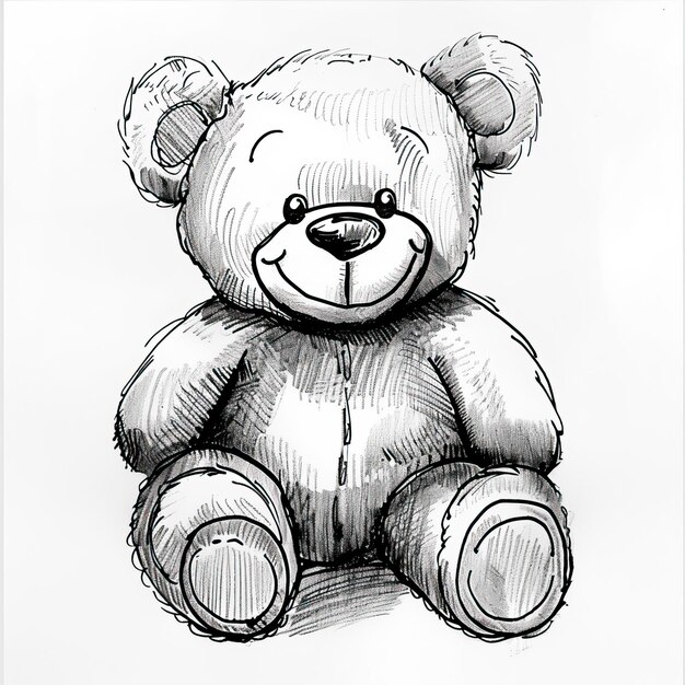 Photo a black and white drawing of a teddy bear with a smile on its face bear drawing