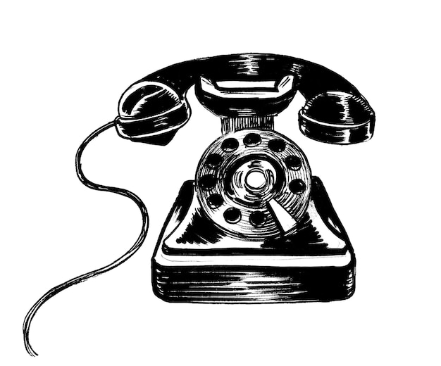 Photo a black and white drawing of a telephone with the number 2 on it.