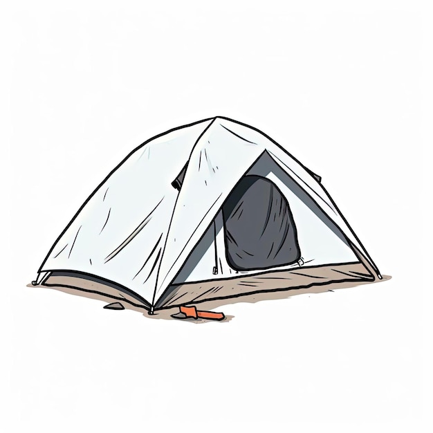 Photo a black white drawing of a tent in the style of simplistic cartoon