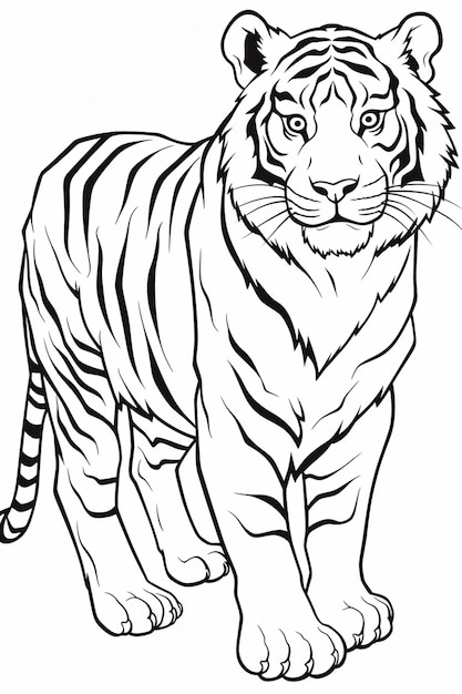 a black and white drawing of a tiger standing generative ai