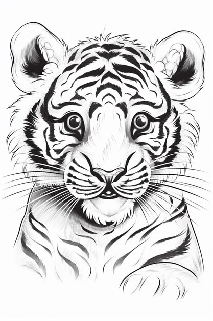 Photo a black and white drawing of a tigers face generative ai