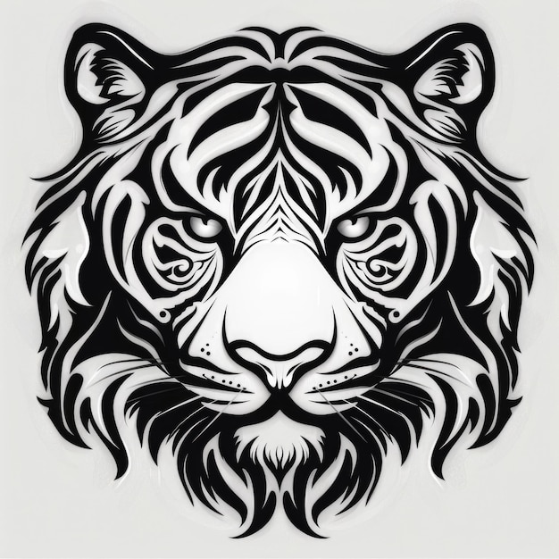 Photo a black and white drawing of a tigers face tattoo design coloring book page