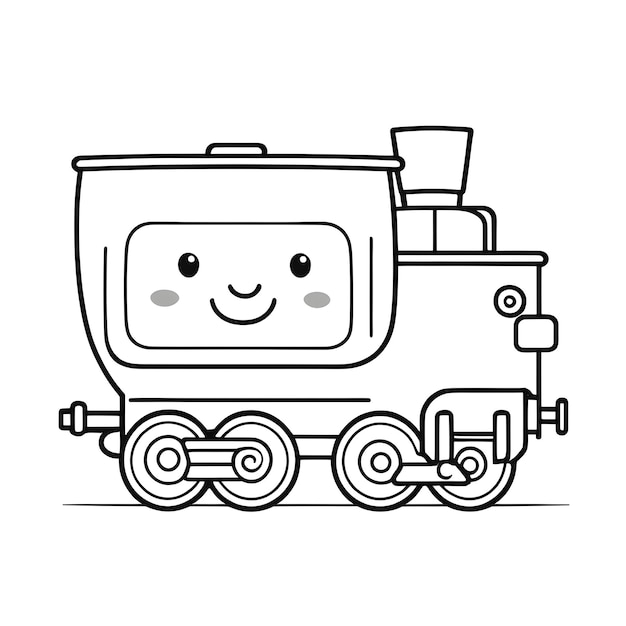 Foto un disegno in bianco e nero di un treno con una faccia sorridente