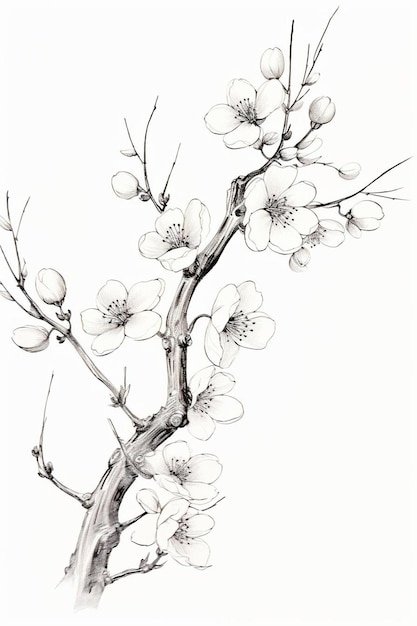 Photo a black and white drawing of a tree branch