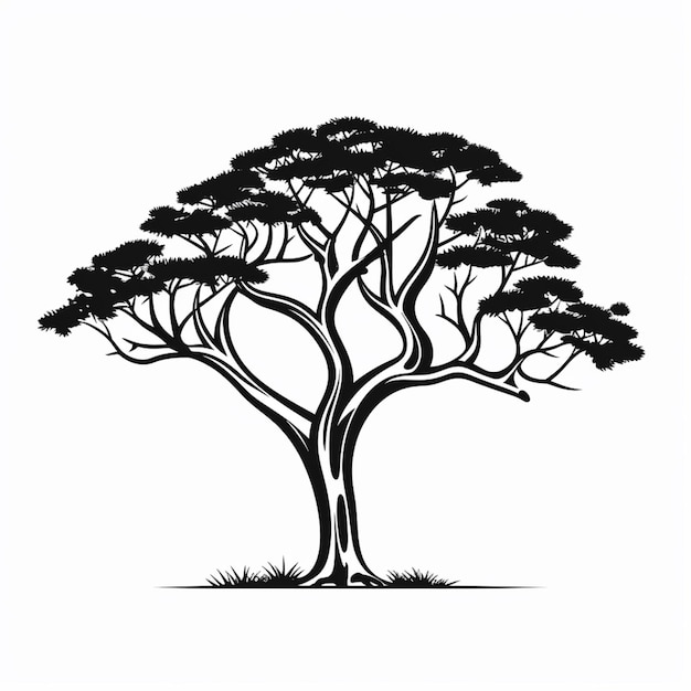 Foto un disegno in bianco e nero di un albero con un uccello appoggiato su di esso