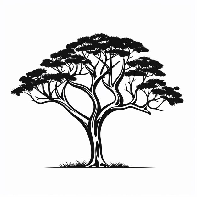 Photo a black and white drawing of a tree with a bird perched on it generative ai