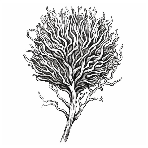 Photo a black and white drawing of a tree with branches generative ai