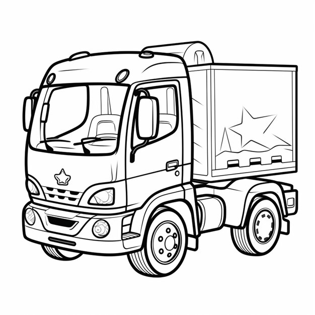 Photo a black and white drawing of a truck with a star on the side generative ai