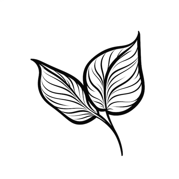 Черно-белый рисунок двух листьев на белом фоне, генеративный ai