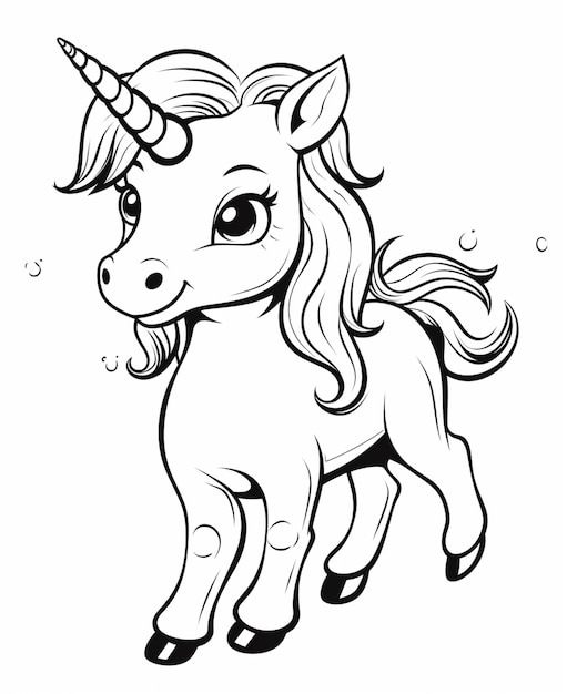 a black and white drawing of a unicorn with a horn generative ai