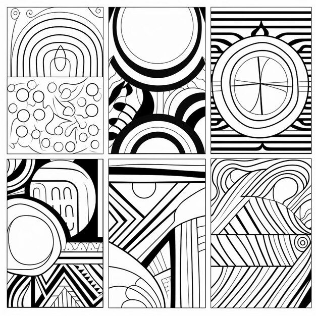 a black and white drawing of a variety of abstract designs generative ai