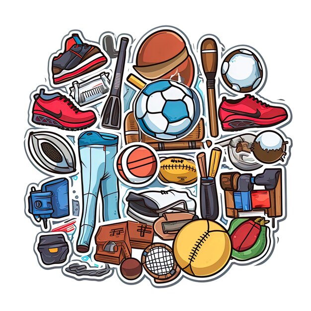 Photo a black and white drawing of a variety of sports items