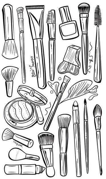 Photo a black and white drawing of various brushes