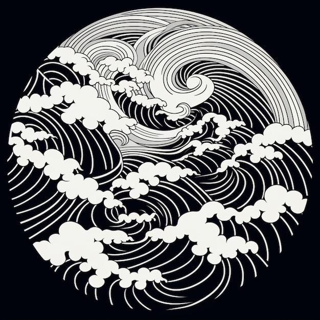 Photo a black and white drawing of a wave with a rainbow in the background generative ai