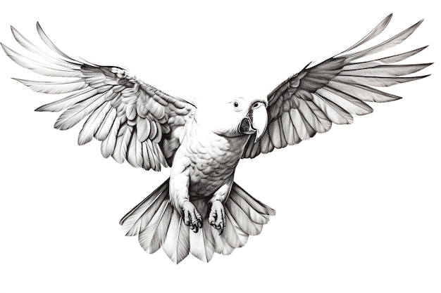 Photo black and white drawing with beautiful bird
