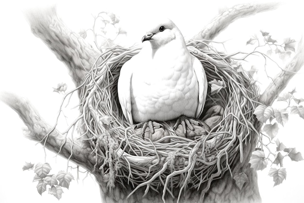 Black and white drawing with beautiful bird