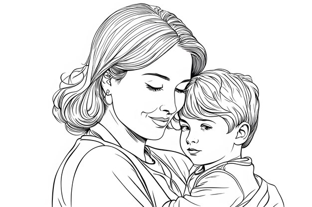 Foto un disegno in bianco e nero di una donna e di un bambino