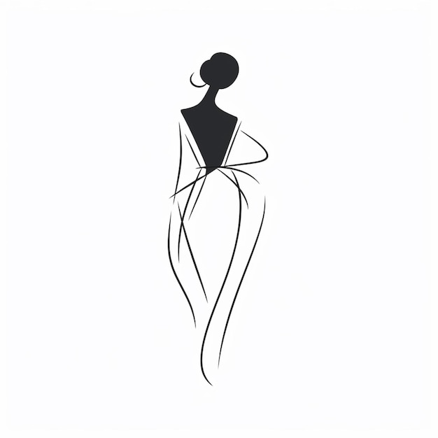 a black and white drawing of a woman in a dress generative ai