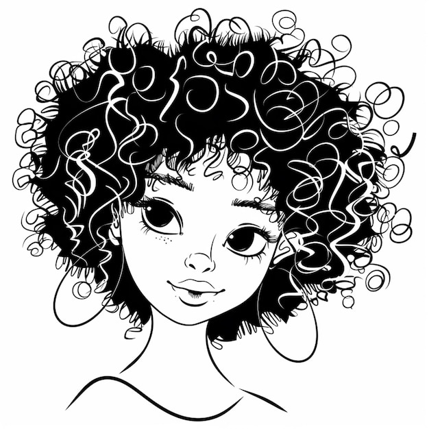 a black and white drawing of a woman with curly hair generative ai