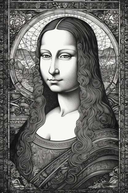 a black and white drawing of a woman with long hair generative ai