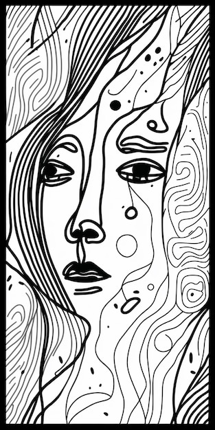 a black and white drawing of a womans face with wavy hair generative ai