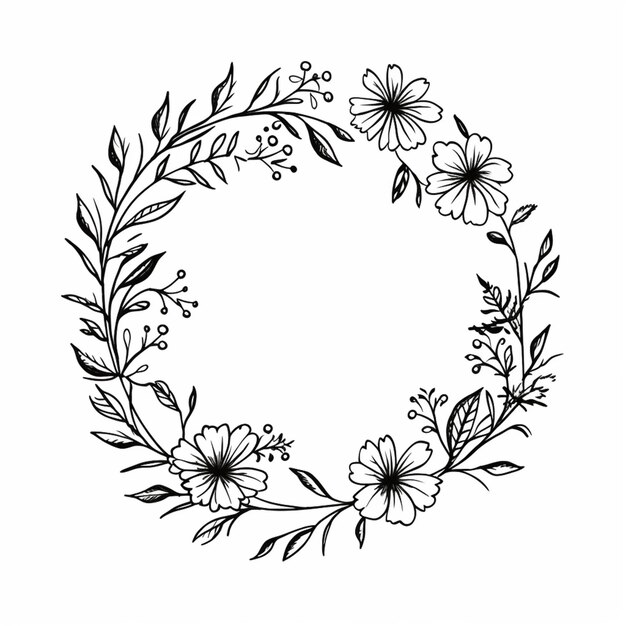 Photo a black and white drawing of a wreath of flowers generative ai