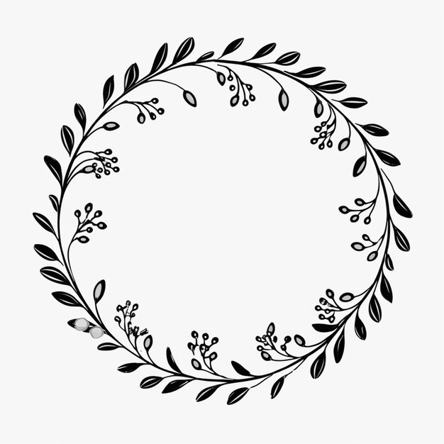 Photo a black and white drawing of a wreath of leaves and berries generative ai