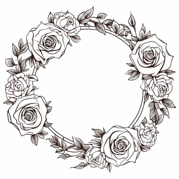 Photo a black and white drawing of a wreath of roses generative ai