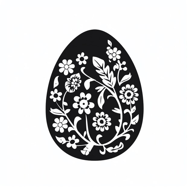 Photo a black and white egg with white flowers