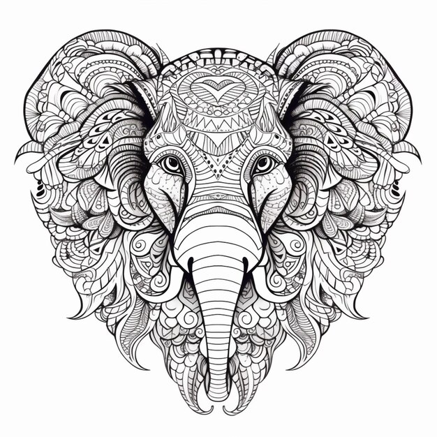 Foto un elefante bianco e nero con motivi intricati sulla testa generativo ai