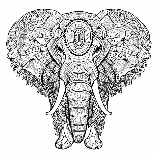 Photo a black and white elephant with intricate patterns on its head generative ai