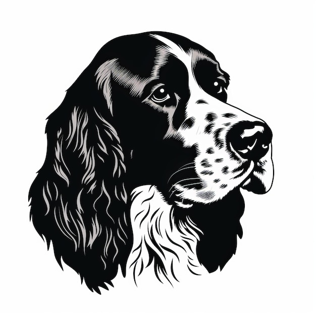 Black And White English Springer Spaniel Stencil Illustration Design