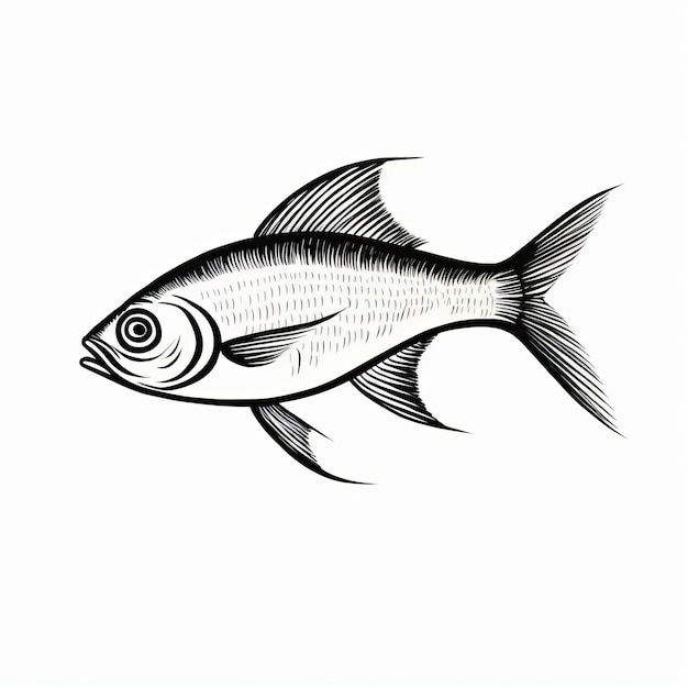 Black And White Fish Drawing In The Style Of Gregoire Guillemin