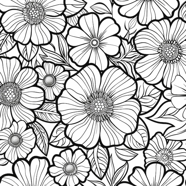 a black and white floral background with flowers